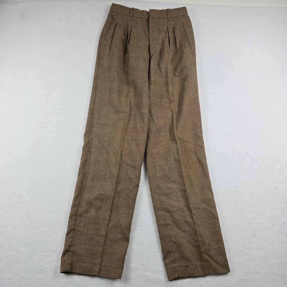 Vintage PJ Bentley Brown Glen Plaid High Rise Pleated Trousers Pants 26 Waist